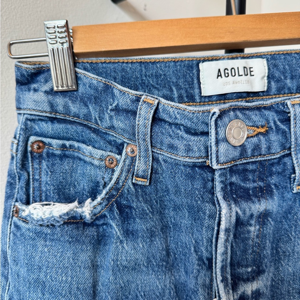 Agolde High Rise Distressed Blue Jeans